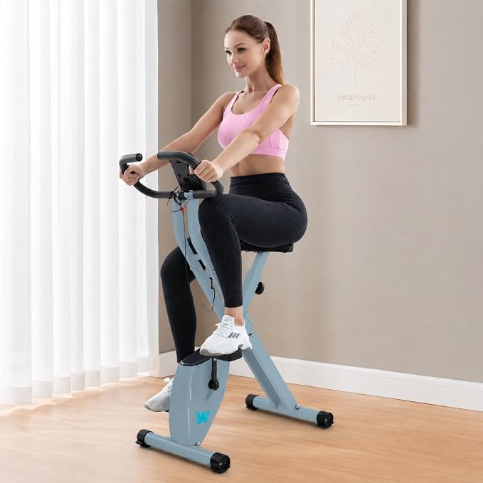 BARWING Stationary Exercise Bike for Home Workout, 5 IN 1 Foldable Indoor Cycling Bike for Seniors, 350LB Capacity, 16-Level Magnetic Resistance, Seat Backrest Adjustments