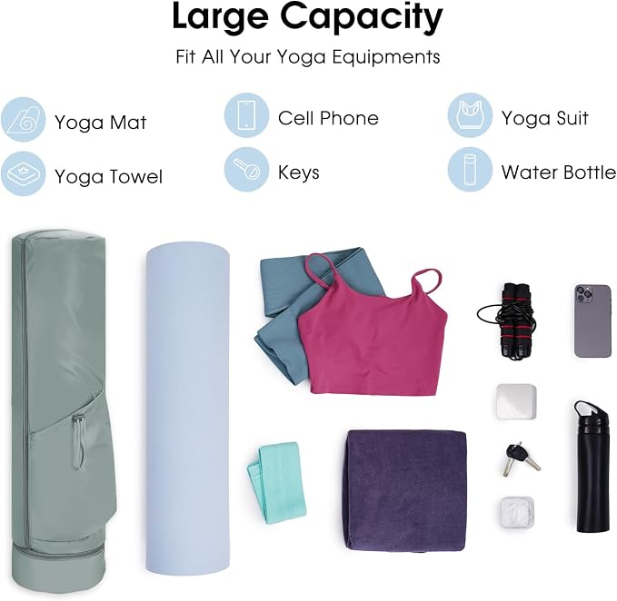 sportsnew Yoga Mat Bag, Full Zip Cargo Yoga Mat Carrier Bag with Drawstring Water Bottle Pocket and Bottom Wet Pocket, Exercise Yoga Mat Carrier Holder Multi-Functional Storage Bag Patent Pending