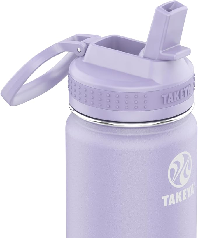 Takeya 18 oz Actives Stainless Steel Water Bottle with Straw Lid – Leakproof, Double-Wall Insulated, Keeps Drinks Cold 24 hrs/Hot 12 hrs, BPA-Free, Powder-Coated, Gym & Travel, Lavender Field