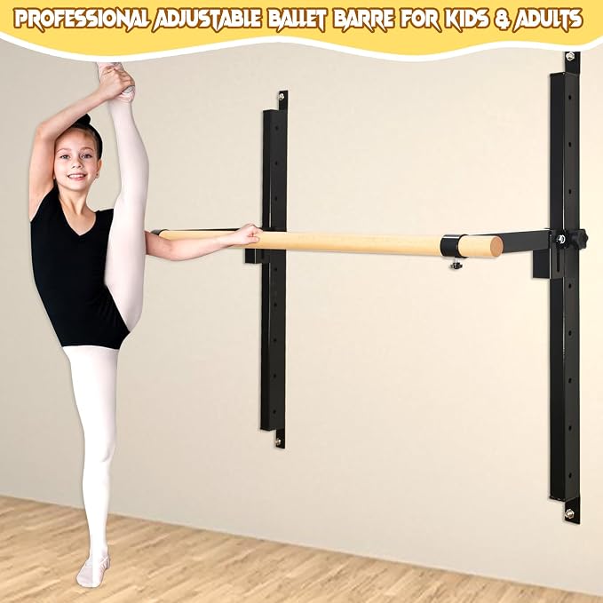 Seliyoo Ballet Barre Wall Mount,Height Adjustable Dance Bar | 4 FT /5FT Portable Solid Beech Wood Bar,Ballet Stretching and Barre Workout, Kids and Adults, Easy Install