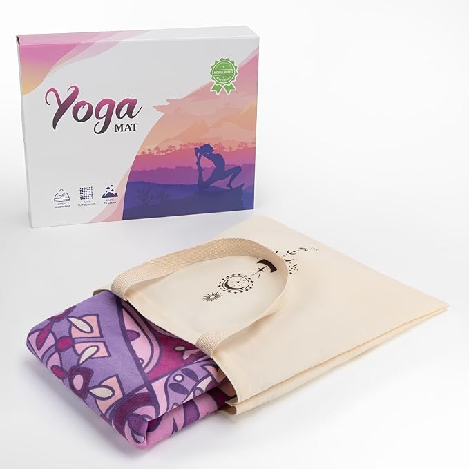 Travel Suede Yoga Mat 1.5mm Thick Non Slip Foldable Lightweigh Sweat Absorbent Exercise Mat for Hot Yoga Pilates Home Gym Outdoor, 72"L x 24"W, 3 lbs