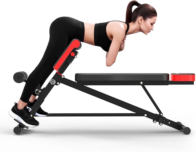 K KINGKANG Weight Bench,Load 1000LBS Roman Chair for Home Gym | Multi-Function Adjustment(10+7+4+4),for Bench Press/Sit-up/Back,Carbon Steel Frame with 2 Rear Wheels