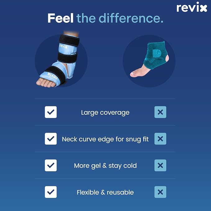 REVIX Ankle Ice Pack Wrap, Reusable Gel Ice Pack for Foot Pain Relief | Feet Cold Pack with Soft Plush Lining, 3 Adjustable Straps for Achilles Tendonitis, Plantar Fasciitis, Sprained Ankle