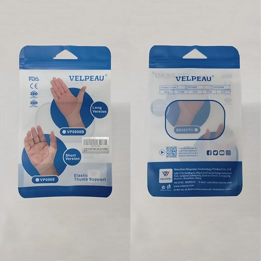 Velpeau Thumb Compression Sleeve for Tendonitis (Pack of 2), Seamless Technology, Gloves Wraps for Arthritis Pain Relief for Women & Men, Splint Liner, Fits Both Hands (Khaki, Short Version, S)