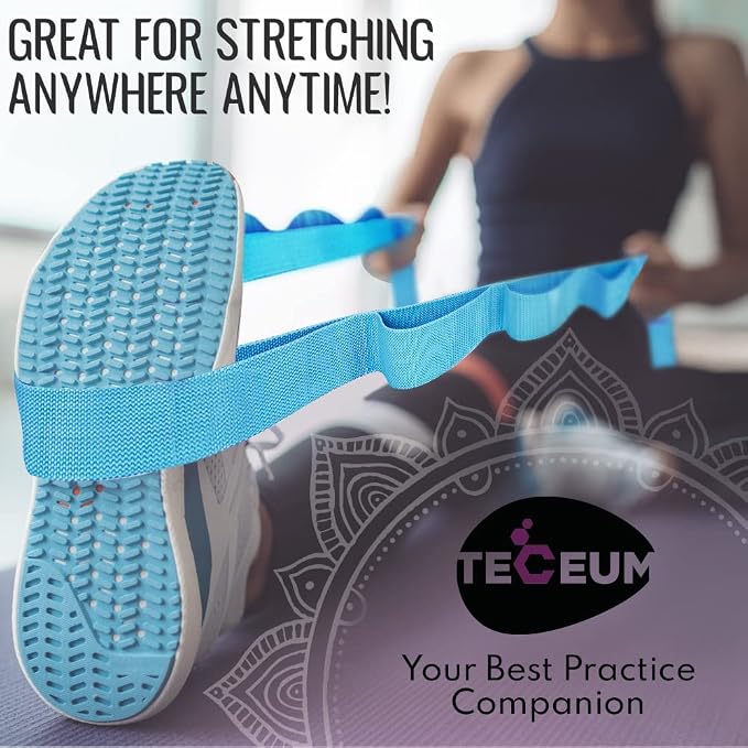 TECEUM Stretching Strap with 10 Loops for Physical Therapy & Rehab | Non-Elastic Yoga Stretch Band for Hamstring, Leg, Hip & Knee Rehab, Pilates, Flexibility & Mobility Exercises for Men & Women