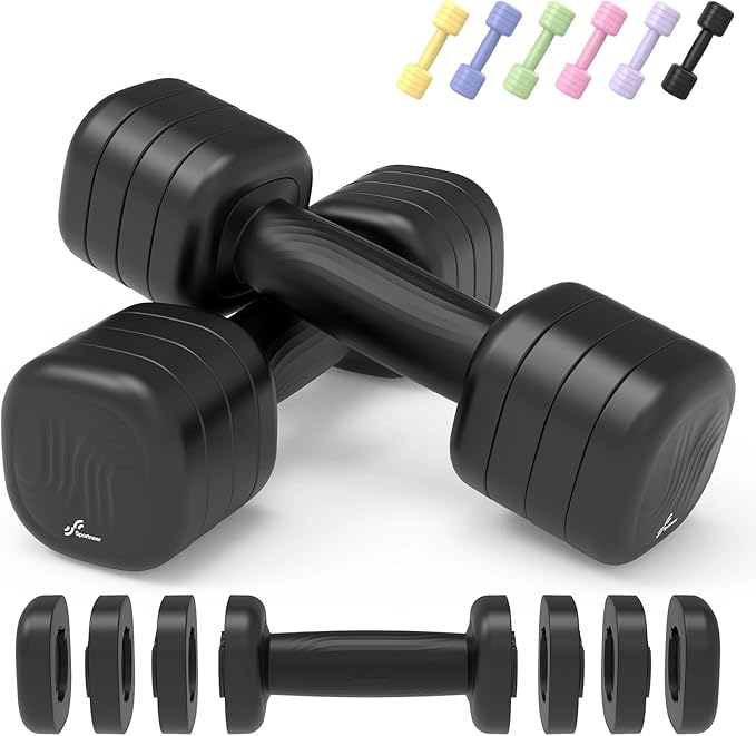 Adjustable Dumbbell Set of 2: Sportneer 4 in 1 Free Weights Dumbbells Set for Women, Hand Weights for Women at Home, Available in 5 lb × 2 and 10 lb × 2 Sets with Soft Rubber Handle for Home Gym Exercise Training