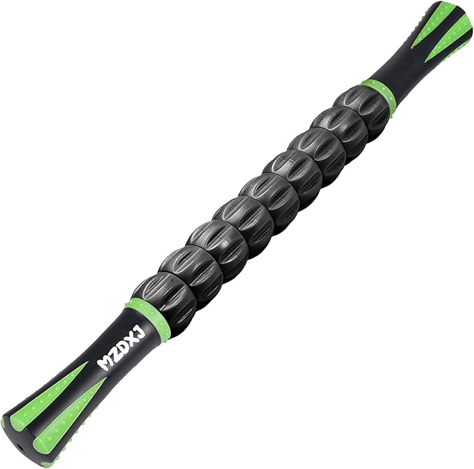 Muscle Roller Massage Roller Stick- Deep Tissue Fascia Blaster for Myofascial Pain Relief, Lymphatic Drainage & Body Sculpting, Handheld Physical Therapy & Recovery Tool (Green Black)