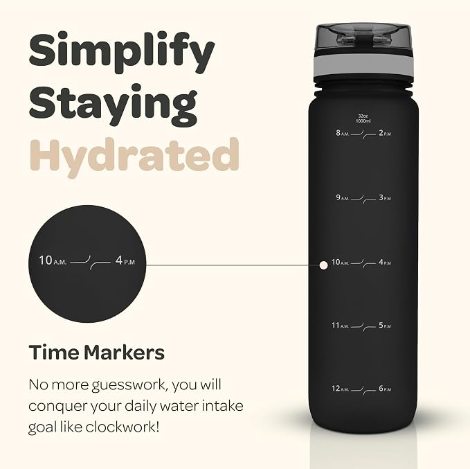 Hydracy Motivational Water Bottle with Time Marker & Fruit Infuser 32 oz | BPA-Free Tritan, Leakproof Flip-Top Lid,No-Sweat Sleeve,Carry Strap,Daily Intake Tracking for Gym,Sports,Outdoors