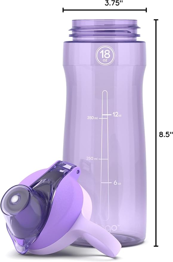 Pogo 18oz Plastic Water Bottle with Chug Lid and Carry Loop, Lilac | Leakproof water bottle with chug lid and carry handle. BPA-free, great for travel, school, outdoors, and gym.