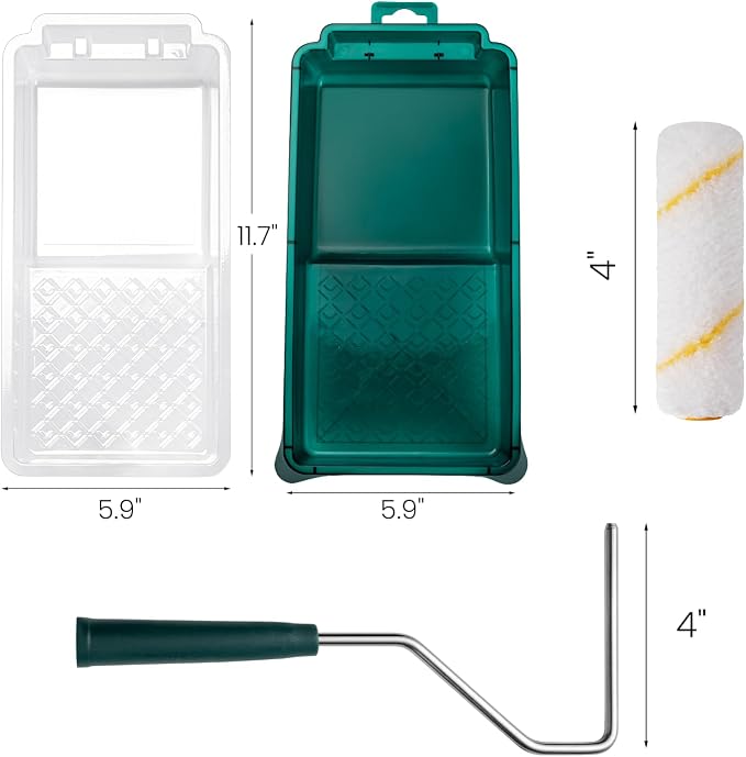 Paint Roller Kit, 14 Pack, 4 Inch Paint Roller with Tray Liners | Small Paint Roller, Mini Roller Frame, Microfiber Roller Covers for Painting Walls, Cabinets, Furniture and Ceilings