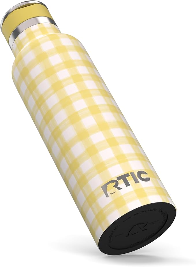 RTIC 20oz Journey Water Bottle Ceramic Lined Metal Stainless Steel Vacuum Insulated, BPA Free, Reusable, for Water, Hot and Cold Drinks, Travel, Sports, Camping, Sunlight Gingham