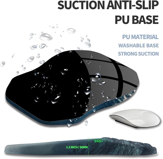 Ergonomic Raised Mouse Pad Wrist Support with Bilateral Slope Memory Foam Mousepad for Wrist Rest and Carpal Tunnel Pain Relief 11.8x7.9〃Misty Forest Twilight