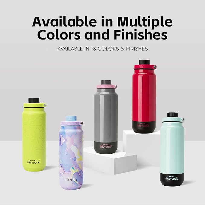 GREYLOCK 40 oz Insulated Water Bottle with Straw Lid, Leakproof Reusable Stainless Steel Vacuum Flask, 24hr Cold & Hot, Carry Handle & Silicone Spout, BPA-Free for Gym, Hiking, Travel,Blue