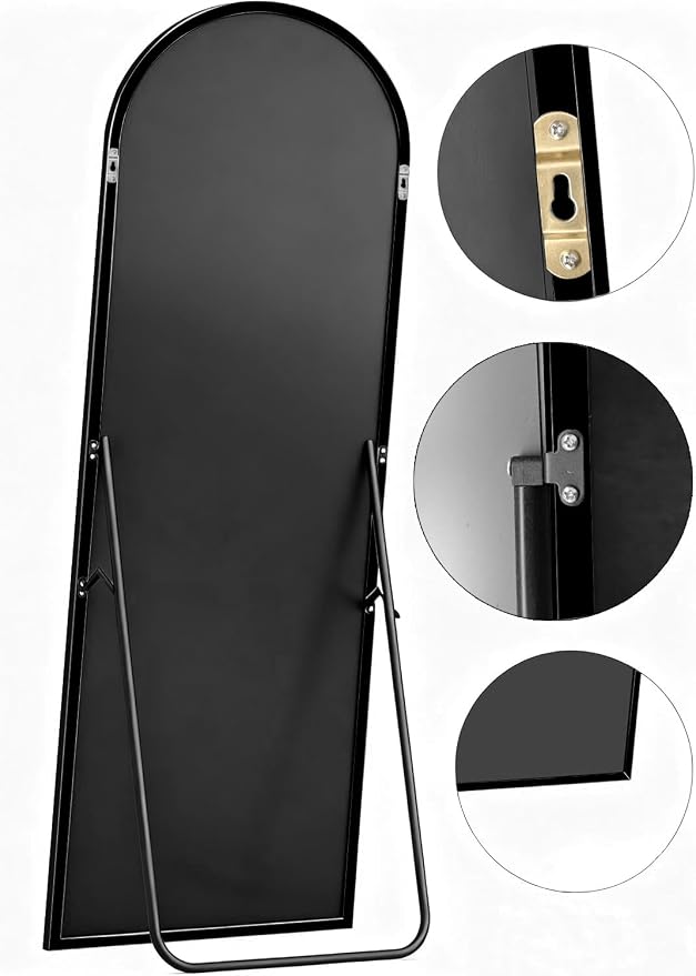 Arched Full Length Mirror 56"x15" Black | Aluminum Frame Shatterproof Glass, Freestanding Leaning Wall Mounted Mirror for Bedroom Living Room Entryway, Modern