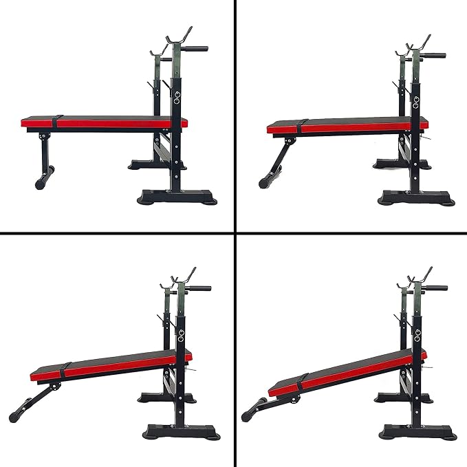 BalanceFrom Steel Weight Bench w/ Squat Rack in Multiple Colors, 400 lb User Capacity - Foldable Home Gym Equipment for Range of Workouts w/ 6-Position Barbell Holder & Adjustable Seat and Recliner