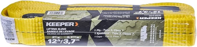 Keeper - 12’ x 2" Performance Engineered Cargo and Load Lift Sling with Flat Loops - Type 3, Class 7 Rated Cargo Sling