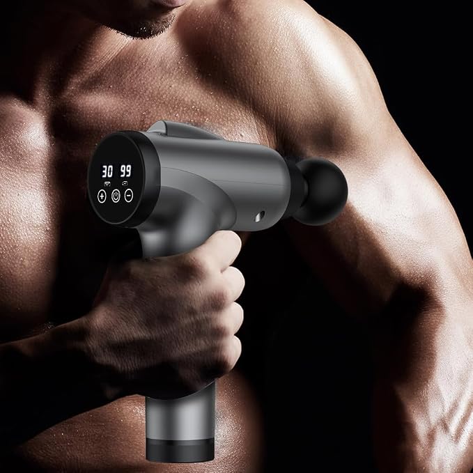 OLsky Massage Gun Deep Tissue 30 Speeds 9 Attachments Handheld (Grey) | Electric Muscle Massager, High-intensity Percussion, Massage Device for Pain Relief, Quiet and Powerful, Ideal for Recovery