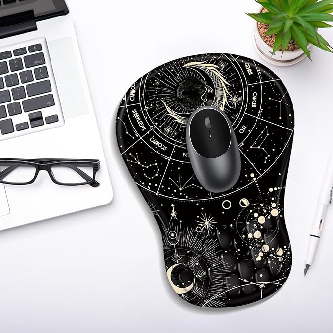 YIWEI Ergonomic Mouse Pad with Wrist Rest for Carpal Tunnel Pain Relief | Memory Foam Wrist Support,Non-Slip Rubber Base, Keyboard Computer Mousepad,Lycra Cloth Surface,Gaming Home Office