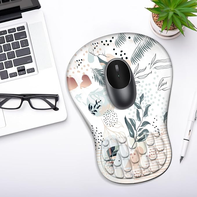 YIWEI Ergonomic Mouse Pad with Wrist Rest for Carpal Tunnel Pain Relief | Memory Foam Wrist Support,Non-Slip Rubber Base, Keyboard Computer Mousepad,Lycra Cloth Surface,Gaming Home Office