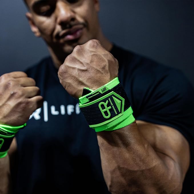 PR Personal Record Heavy Duty Premium Wrist Wraps, More Elasticity, Reinforced Stitching, Extra Wide Strap, Strong Thumb Loop, Larry Wheels Weightlifting Wraps