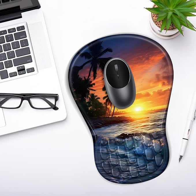 YIWEI Ergonomic Mouse Pad with Wrist Rest for Carpal Tunnel Pain Relief | Memory Foam Wrist Support,Non-Slip Rubber Base, Keyboard Computer Mousepad,Lycra Cloth Surface,Gaming Home Office