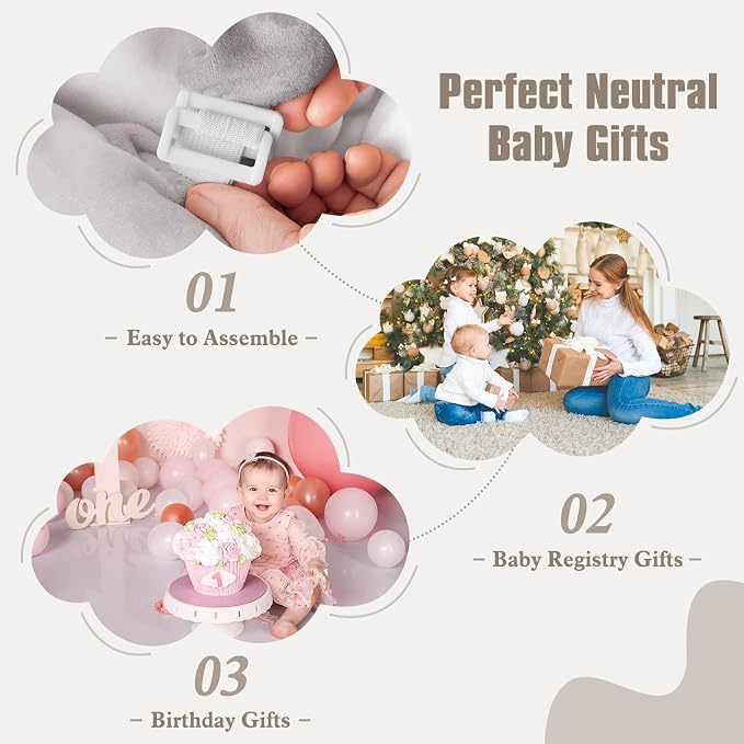5-in-1 Plush Baby Play Gym, Activity Mat with Convertible Gym, Baby Gym 6 Sensory Toys, Play Center for Newborn to Toddler, Grey
