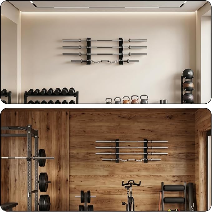 Tebery Wall Mount Barbell Rack, Heavy Duty Vertical Barbell Storage Holder for Curl Bars, Space Saving Home Gym Weight Hanger Organizer for Garage Gym Equipment
