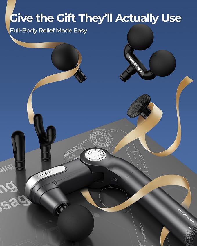 KingPavonini Foldable Massage Gun Deep Tissue, Dual-Ball Head, Model JA-G7 | Adjustable Head Angle, Extendable Handle, Handheld Percussion Back Massager Gun for Pain Relief, Gift for Men Women