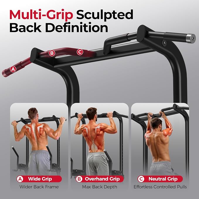 Heavy Duty Power Tower, Light Commercial Grade Steel Frame, 800 LBS Weight Capacity, Multi-Function Pull Up Bar & Dip Station with Crunch Leg Raise, Home Gym Gear for Back and Core Workout