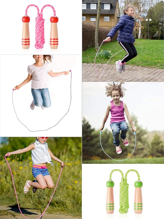 Jump Rope for Kids, Lorvain Adjustable Skipping Rope | Kids Jump Ropes with Wooden Handle for Girls Boys, Weighted Jumping Ropes for Fitness Workout Exercise Outdoor Fun Activity