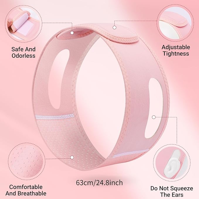 Juskaa Reusable V Line Lifting Mask with Chin Strap for Sleeping,Face Lift Prevent Sagging, Jaw Exerciser,pink,M