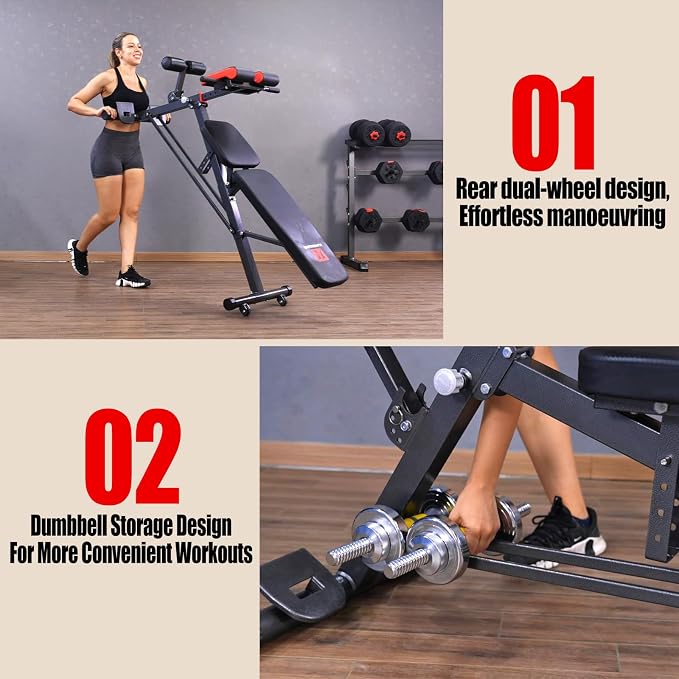 K KINGKANG Weight Bench,Load 1000LBS Roman Chair for Home Gym | Multi-Function Adjustment(10+7+4+4),for Bench Press/Sit-up/Back,Carbon Steel Frame with 2 Rear Wheels