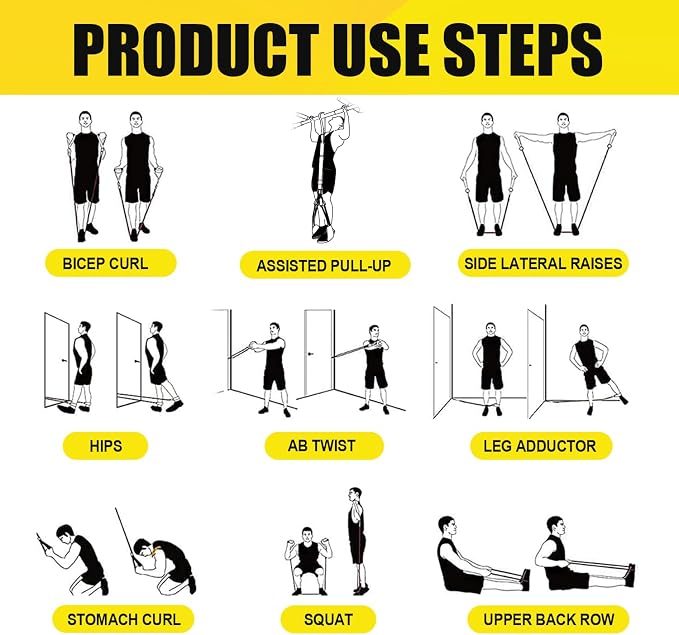 WHATAFIT Resistance Bands with Handles, 5-Level Exercise Bands for Workout | Natural latex,10-50 lbs, stackable to 150,Ankle Straps, Door Anchor,Guide. For Strength, Yoga,Home Gym,Travel & Workout.