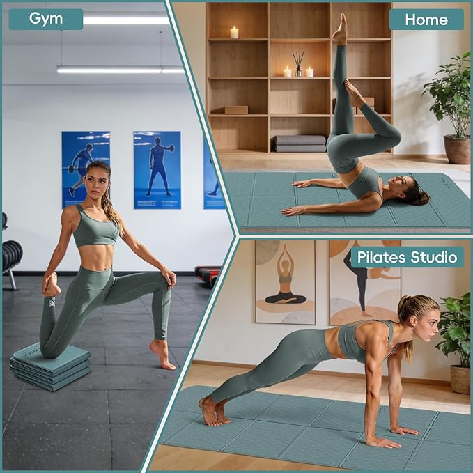 PAIDU Foldable Yoga Mat, 70"x24"x0.31" TPE Non-Slip Mat with Bag | Double‑sided non‑slip, 8mm thick TPE, foldable for travel, ideal for yoga/pilates/fitness/home/outdoor workouts