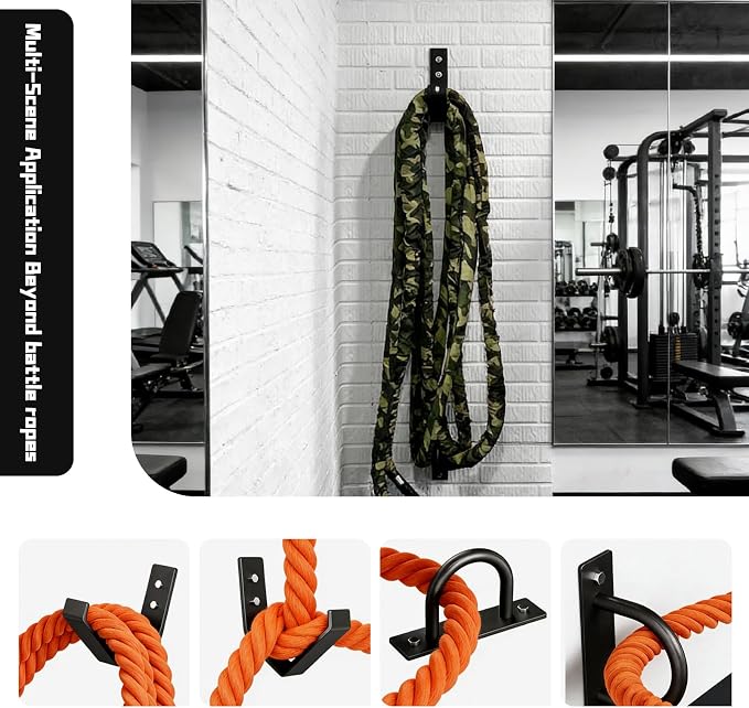 Heavy Duty Steel Battle Rope Wall Anchor Kit with Storage Hook, Fitness Rope Wall Mount for 30-50 Feet 1"-2.5" Battle Ropes
