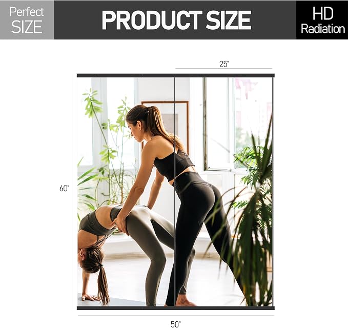 Home Gym Mirror for Wall, 60x25x2PCS Frameless Full Length Mirror, Black | HD Shatterproof Glass, Easy Wall Mount, Large Body Mirrors for Home Gym, Workout, Bedroom, Garage