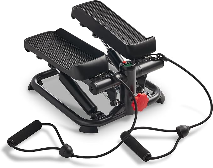 Sunny Health & Fitness Mini Stepper w/LCD Monitor & Adjustable Step Height | Fully Assembled, Stable Frame Design, Home Cardio Training, Hydraulic Stepper, Fits Everywhere, Resistance Bands Option