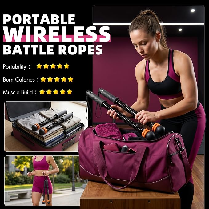 Chillchard Battle Ropes for Home Gym, Weighted Ropeless Battle Ropes | Cordless Battle Ropes with Adjustable Resistance Springs, Portable Home Workout Equipment for HIIT Cardio & Strength Training
