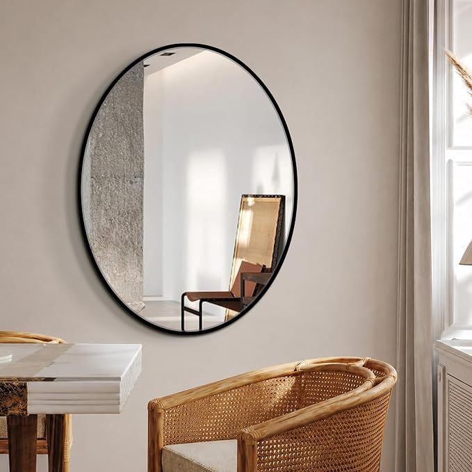 Oval Bathroom Vanity Mirror for Wall, 32''x24'' Gold Oval Bathroom Mirror for Over Sink, Bedroom, Living Room, Entryway, HD Tempered Glass, Wall Mounted Horizontally or Vertically