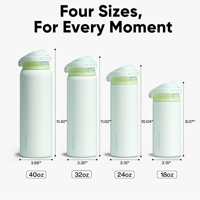 ENCOOL Leakproof Insulated Water Bottle with Straw Dual-Sip Water Bottle Bag-Safe Design for Work, Commute & Gym – Keeps Drinks Cold All Day, 32 oz, Lime White