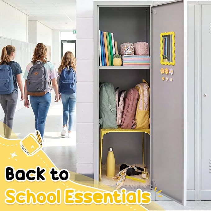 RattanView 10 Pcs Locker Accessories Kit Magnetic Acrylic Mirror Plush Rug Small Comb 6 Flower Magnet Locker Organizer for Back to School Teen Student Girl Office Work Lockers Decoration Gift(Yellow)
