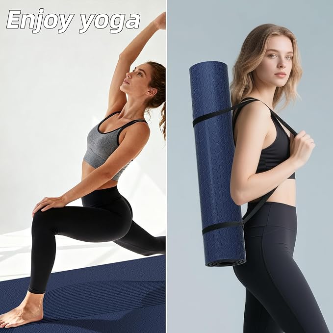 Large Exercise Mat | 10mm Thick TPE Non-slip Gym Mats, Carrying Strap