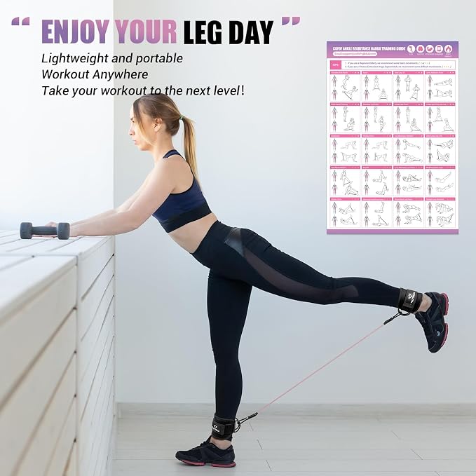 Ankle Resistance Bands with Cuffs, Leg Exercise Equipment with Poster | Ankle Bands for Working Out, Kickbacks Hip, Leg Glute, Resistance Workout Equipment for Women