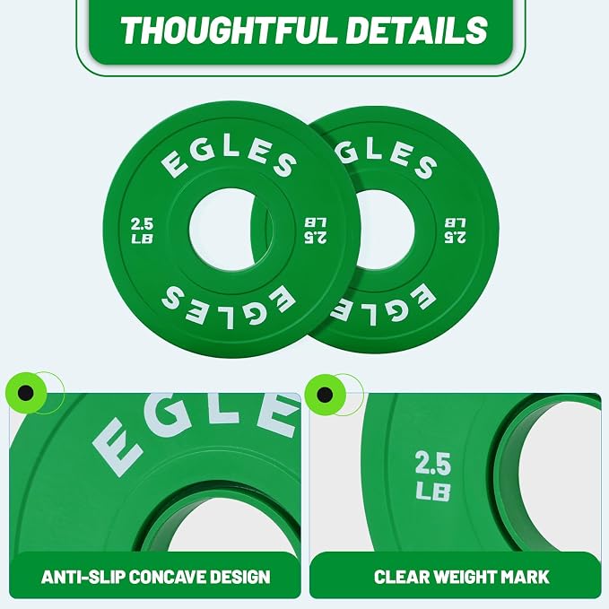 Egles Change Plates Set 1.25LB, 2.5LB, 5LB - Rubber-Coated Weight Plates in Pairs, Olympic Bumper Plates, Color-Coded, IWF Standard, Fit 2-Inch Barbells Strength Training Weight Plates Gym & Fitness
