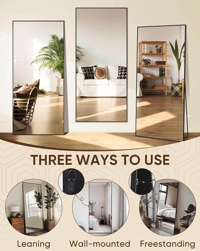 Antok Full Length Mirror, 71"x32" Floor Mirror, Floor Standing Freestanding Full Body Mirror with Stand for Bedroom, Hanging Mounted for Living Room Cloakroom, Black