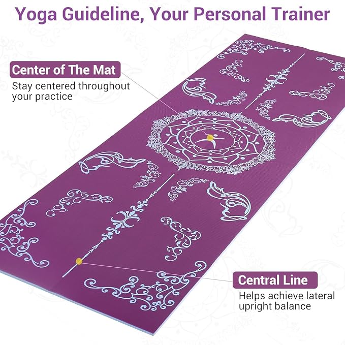 Avoalre Folding Yoga Mat, Eco-Friendly PVC Travel Yoga Mat Packable, Double Sided Non-Slip Printed Yoga Mats with Bag for Home Workout Gym Exercise Fitness Pilates Stretching (72" x 24" x 1/5" Thick)