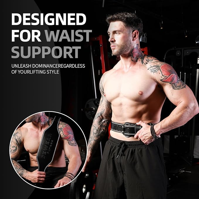 Leather Weight Lifting Belt, 4”& 6”Padded Lumbar Back Support, 10 Adjustable Holes, Gym Weight Belt Ideal for Deadlift, Powerlifting, Bodybuilding and Squat