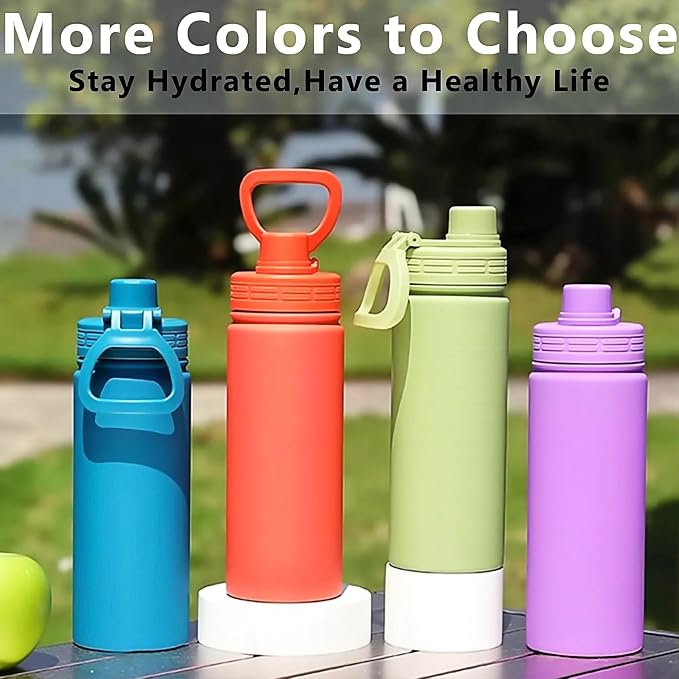 Orange Insulated 32 oz Metal Leakproof Water Bottle | Mens Stainless Steel Water Flask, Large Sports Travel Water Bottle for Gym,Hiking,1 liters Thermal Bottle with 2 Lids