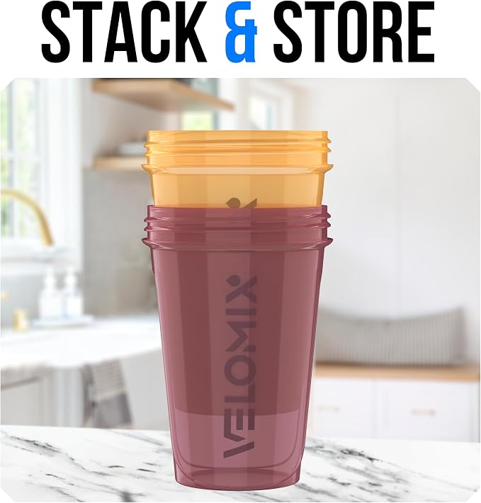 VELOMIX 2 Pack 20oz Protein Shaker Bottle for Protein Mixes, Berry Surf | 2x Wire Whisk, Leak Proof Shaker Cups for Protein Shakes, Stackable, Dishwasher safe, BPA free, Pre Workout and Fitness ready