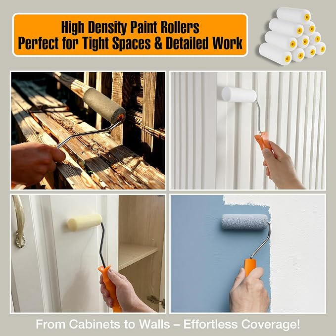 King Origin Foam Paint Roller, 10 Pack, 4 Inch High Density Roller | Foam Paint Roller Covers for Smooth Paint Application, No Lint Shedding on Walls, House